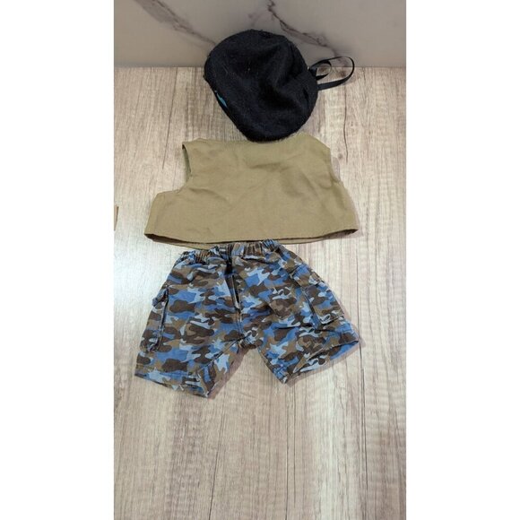 Build-A-Bear Camo Shorts Khaki Vest & Black Star Hat Outfit Set BABW - Picture 3 of 6